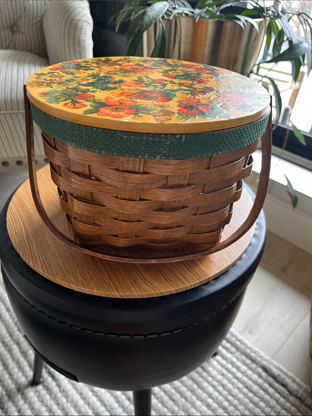 Sewing basket Grand millennials Cottage core Wood-Woven Floral top